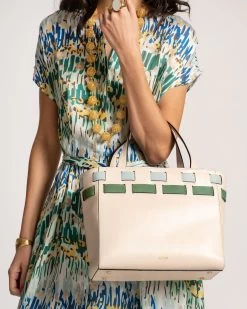 Henry Basketweave Tote Oyster Olive Blue