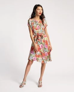 Anna Slope Arm Dress Rose Garden Print