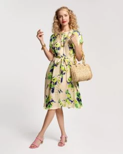 Anna Slope Arm Dress Tuileries Oyster Green -clothing ANNA TULLERIES 01