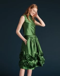 Barbara Skirt Flowers Shantung Green -clothing BARBARA GREEN 01