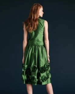 Barbara Skirt Flowers Shantung Green -clothing BARBARA GREEN 02