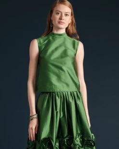 Barbara Skirt Flowers Shantung Green -clothing BARBARA GREEN 03