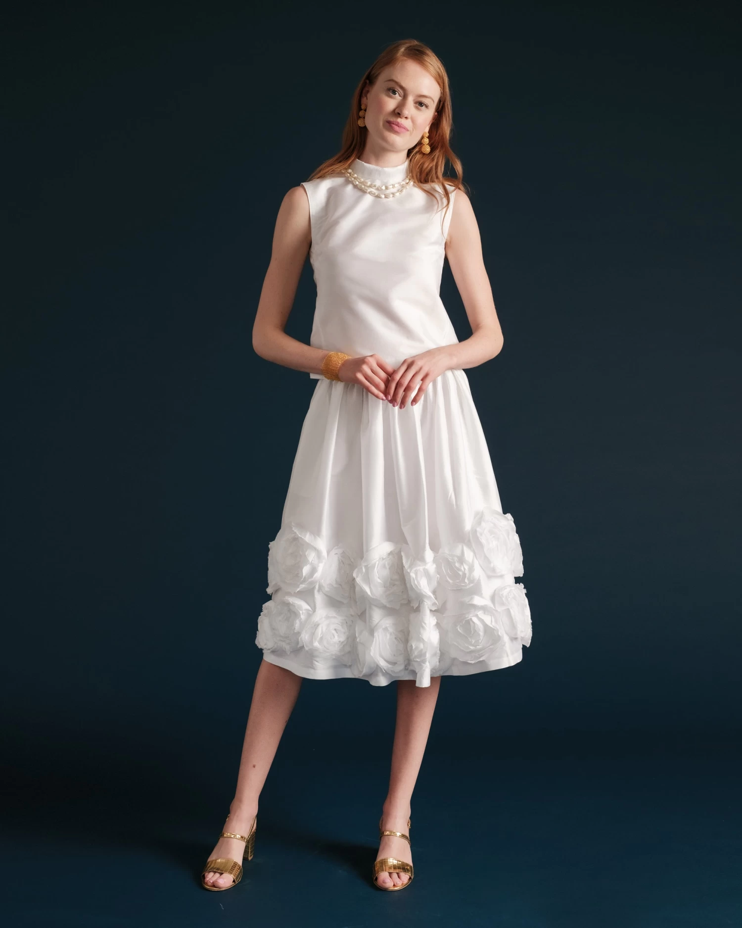 Barbara Skirt Flowers Shantung White 2 Barbara Skirt Flowers Shantung White - Image 2
