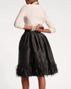Barbara Midi Skirt Feather Fringe Black -clothing BLACK FEATHER SKIRT 03
