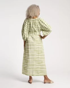 Bliss Maxi Painterly Stripe Cotton Basil White -clothing BLISS MAXI BASIL 03