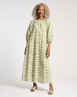 Bliss Maxi Painterly Stripe Cotton Basil White -clothing BLISS MAXI BASIL 04