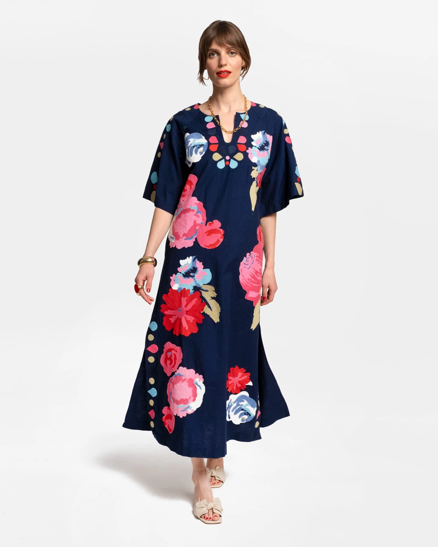 Delightful Caftan Peony Garden Navy Multi 2 Delightful Caftan Peony Garden Navy Multi - Image 2