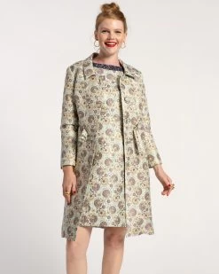 Catherine Dress Metallic Jacquard Light Blue -clothing CATHERINE COAT scaled
