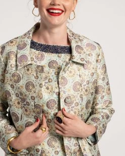 Catherine Coat Metallic Jacquard Light Blue -clothing CATHERINE COAT 02