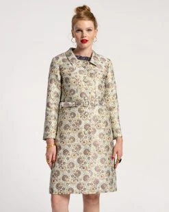 Catherine Coat Metallic Jacquard Light Blue