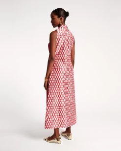 Carlyle Panel Dress Loop Print Oyster Red -clothing Carlisle Dress 02