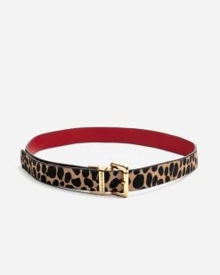 Reversible Cheeta Haircalf Nappa Leather Belt Red