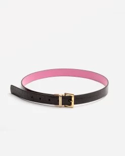 Reversible Crinkle Patent Belt Croc Brown