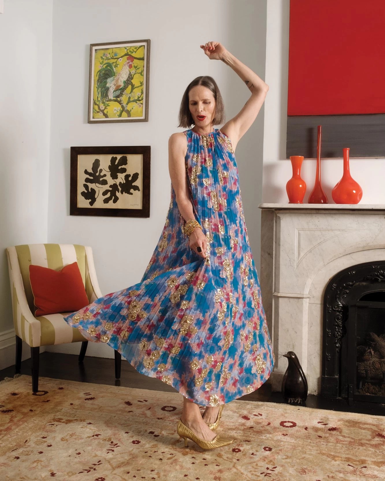 Georgette Sequin Dress Blue Coral 1 Georgette Sequin Dress Blue Coral