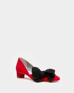 McCall Grace Velvet Bow Mini Block Heel Red -clothing DSCF7820