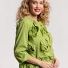 Emily Ruched Flower Top Green