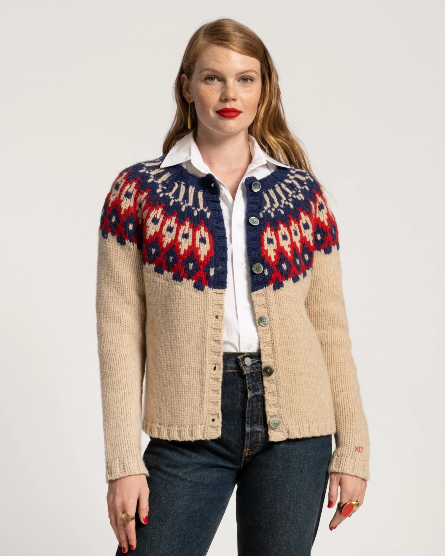 Ella Fair Isle Cardigan Navy Red 1 Ella Fair Isle Cardigan Navy Red