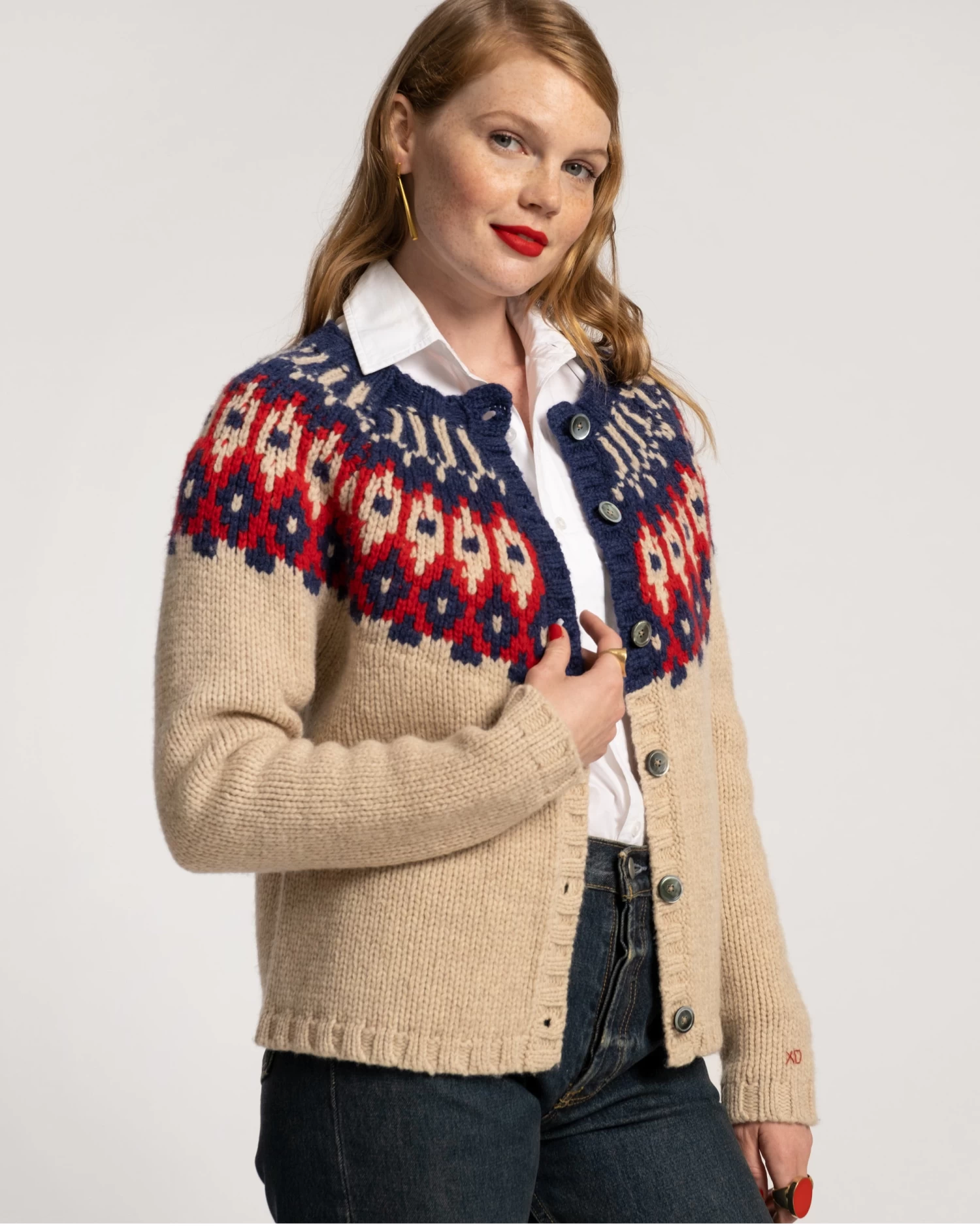 Ella Fair Isle Cardigan Navy Red 4 Ella Fair Isle Cardigan Navy Red - Image 4