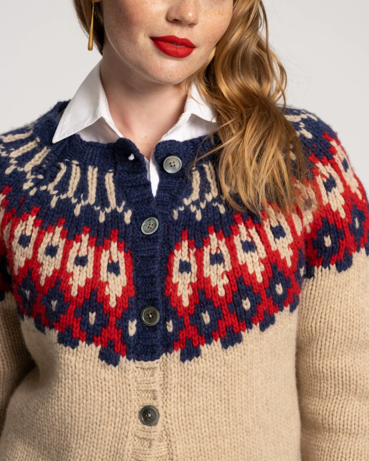 Ella Fair Isle Cardigan Navy Red 2 Ella Fair Isle Cardigan Navy Red - Image 2