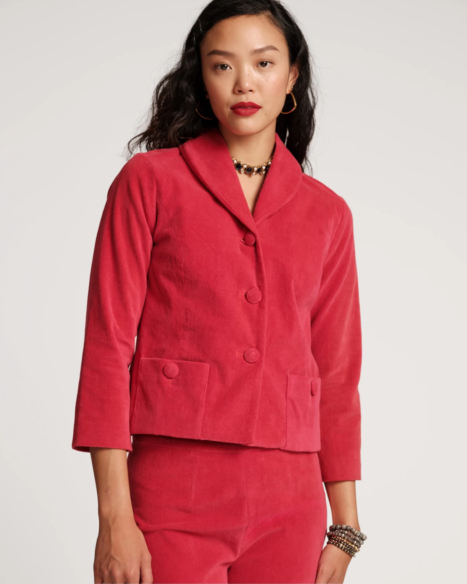 Finley Stretch Velvet Blazer Cranberry 1 Finley Stretch Velvet Blazer Cranberry