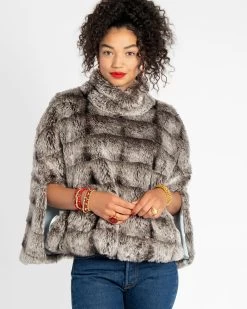 Coco Faux Fur Poncho Charcoal
