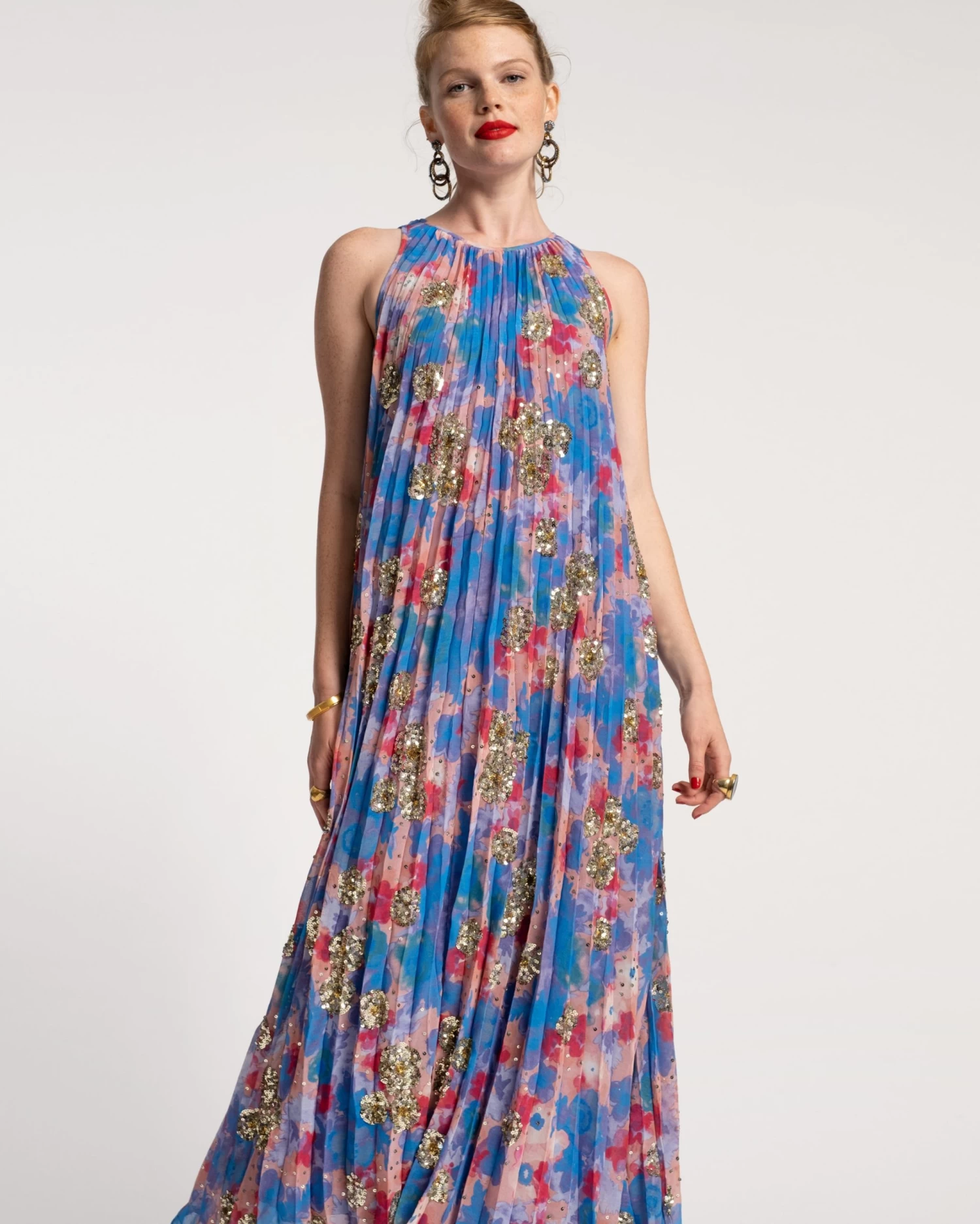 Georgette Sequin Dress Blue Coral 2 Georgette Sequin Dress Blue Coral - Image 2