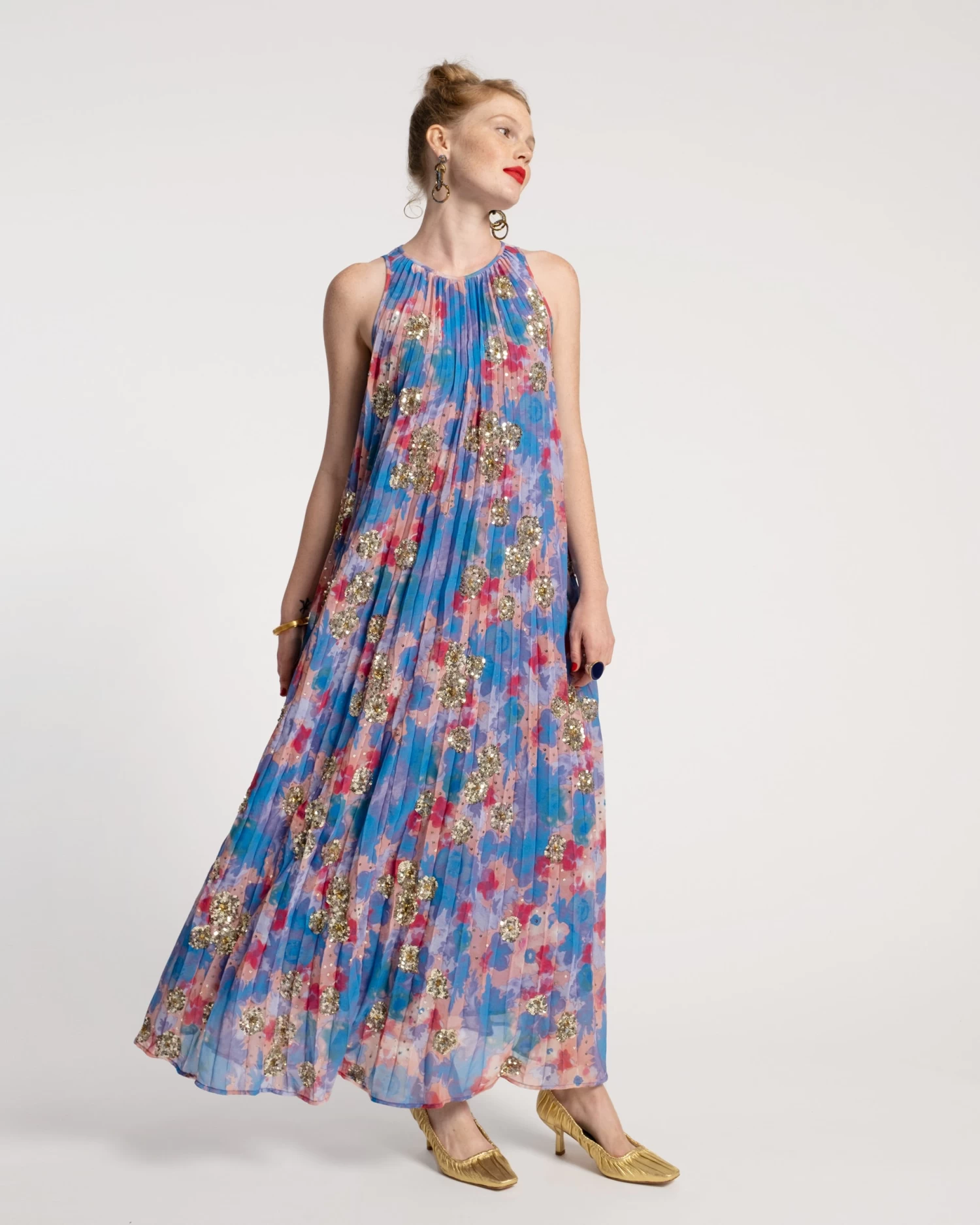 Georgette Sequin Dress Blue Coral 3 Georgette Sequin Dress Blue Coral - Image 3