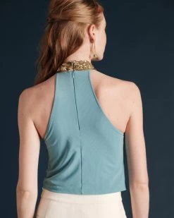 Goddess Top Light Blue Gold -clothing GODDESS TOP LTBLUE 03