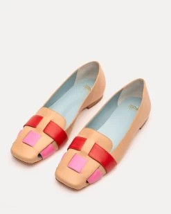 Josie Flat Basketweave Tan Pink Red -clothing JOSIESC CAMEL 04