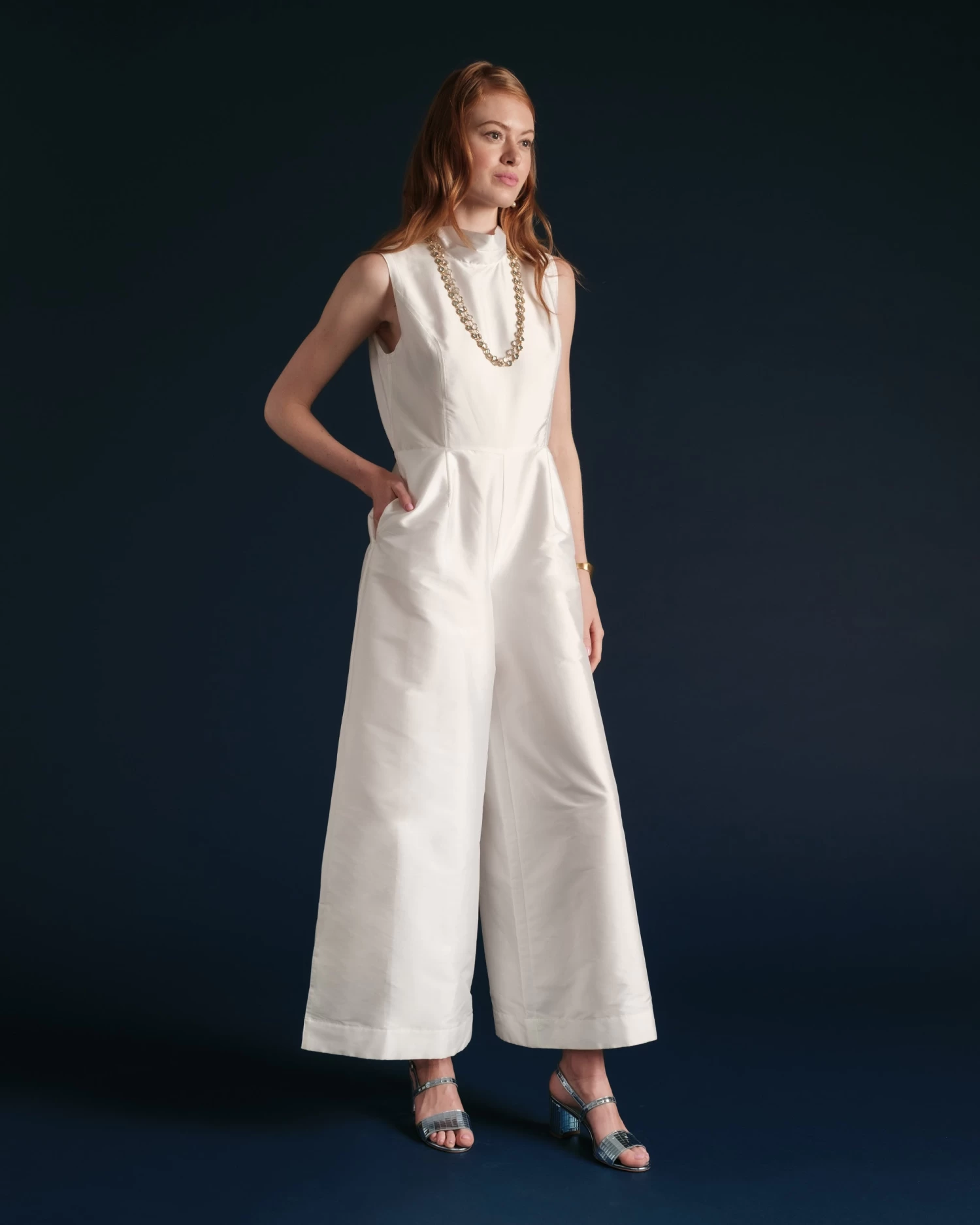 Audrey Jumpsuit Shantung White 3 Audrey Jumpsuit Shantung White - Image 3