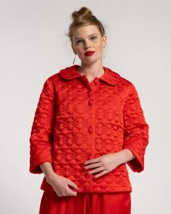 Lauren Quilted Pajama Set Silk Red -clothing LAUREN PJ 02