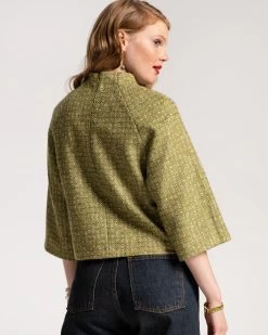 Lily Funnelneck Top Cedar Boucle Wool Green -clothing LILY OLIVE 04
