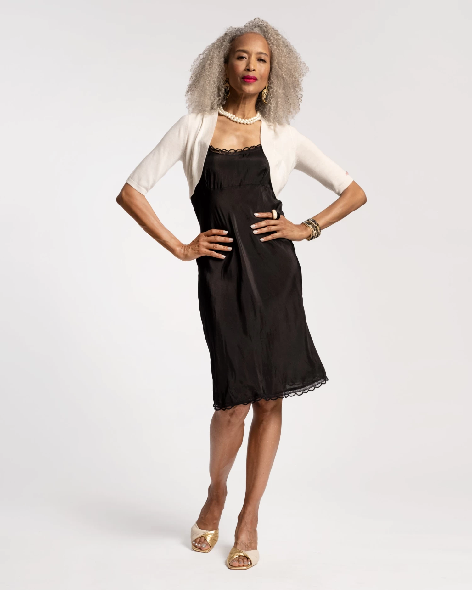 Scallop Slip Dress Silk Black 6 Scallop Slip Dress Silk Black - Image 6