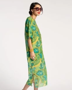 Marguerite Sheer Coverup Maxi Flower Power -clothing MAGUERITE GREEN 02 scaled