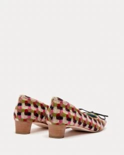 Mary Mini Block Heel Basketweave Plaid -clothing MARYBWP PINKGREEN 03