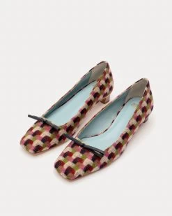 Mary Mini Block Heel Basketweave Plaid -clothing MARYBWP PINKGREEN 04