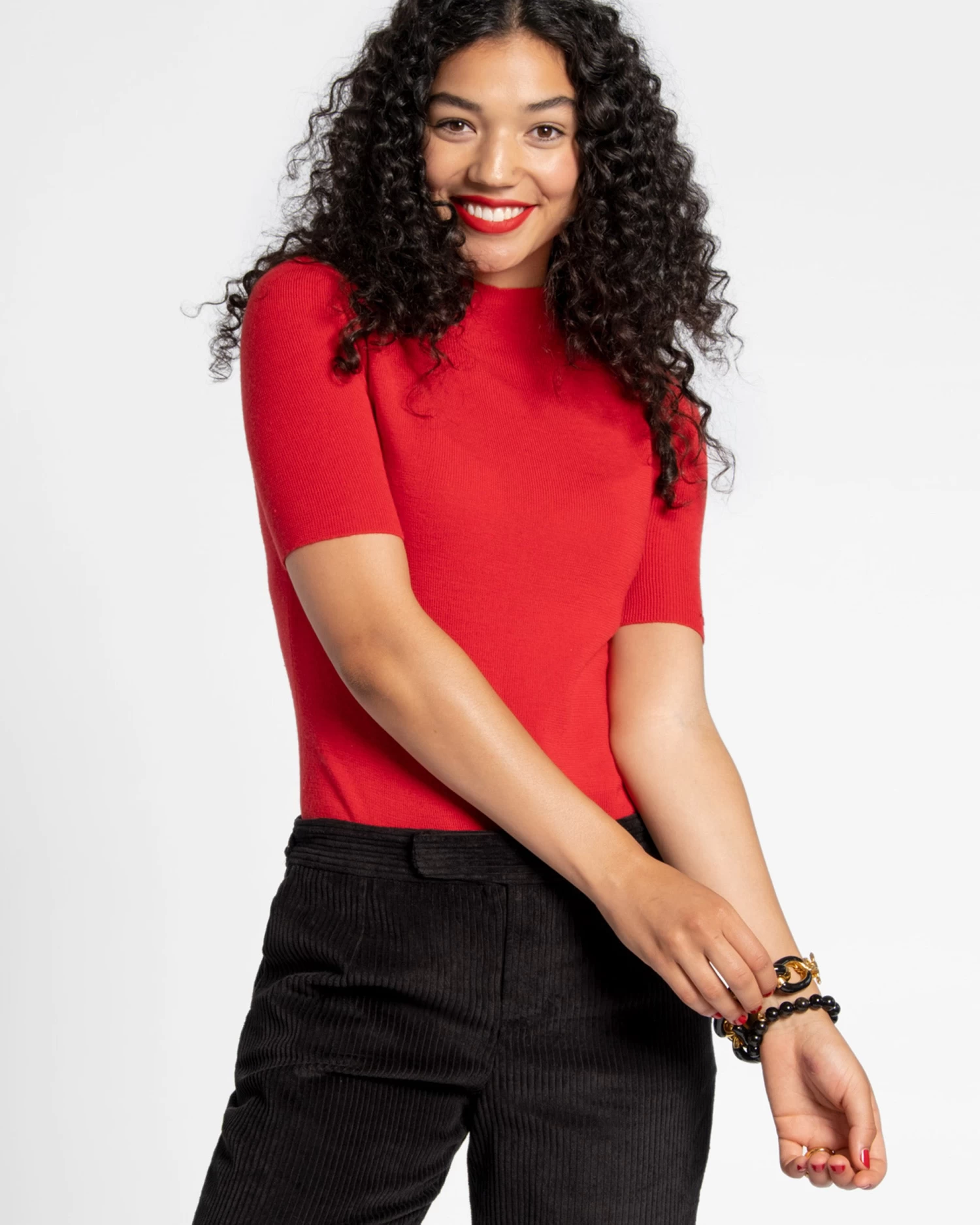 Marie Merino Mock Neck Red 1 Marie Merino Mock Neck Red