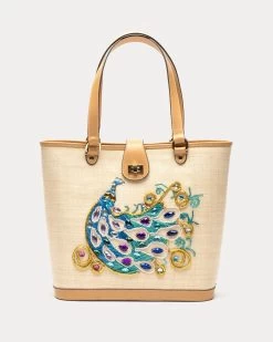 Mildred Embroidered Tote Raffia