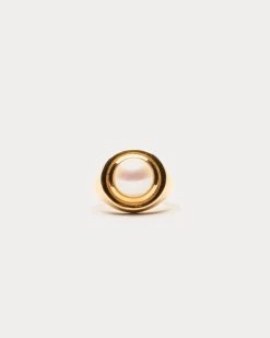 Mini Signet Ring Pearl Gold -clothing PEARL RING 01