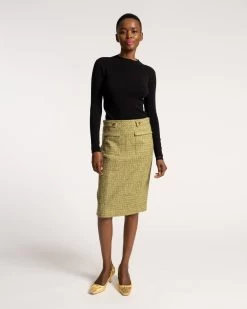 Pencil Skirt Cedar Boucle Wool Green -clothing PENCILSKIRT OLIVE 01