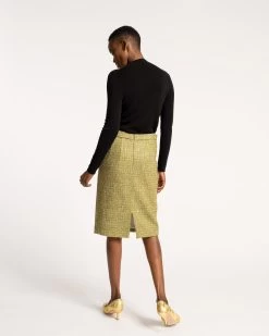 Pencil Skirt Cedar Boucle Wool Green -clothing PENCILSKIRT OLIVE 03