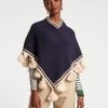 Wool Tassel Poncho Navy