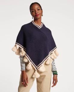 Wool Tassel Poncho Navy