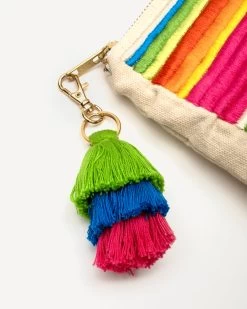 Zip Top Wristlet W/Pom Pom Oyster 5 Zip Top Wristlet W/Pom Pom Oyster -clothing RAINBOW CANVAS CLUTCH 02