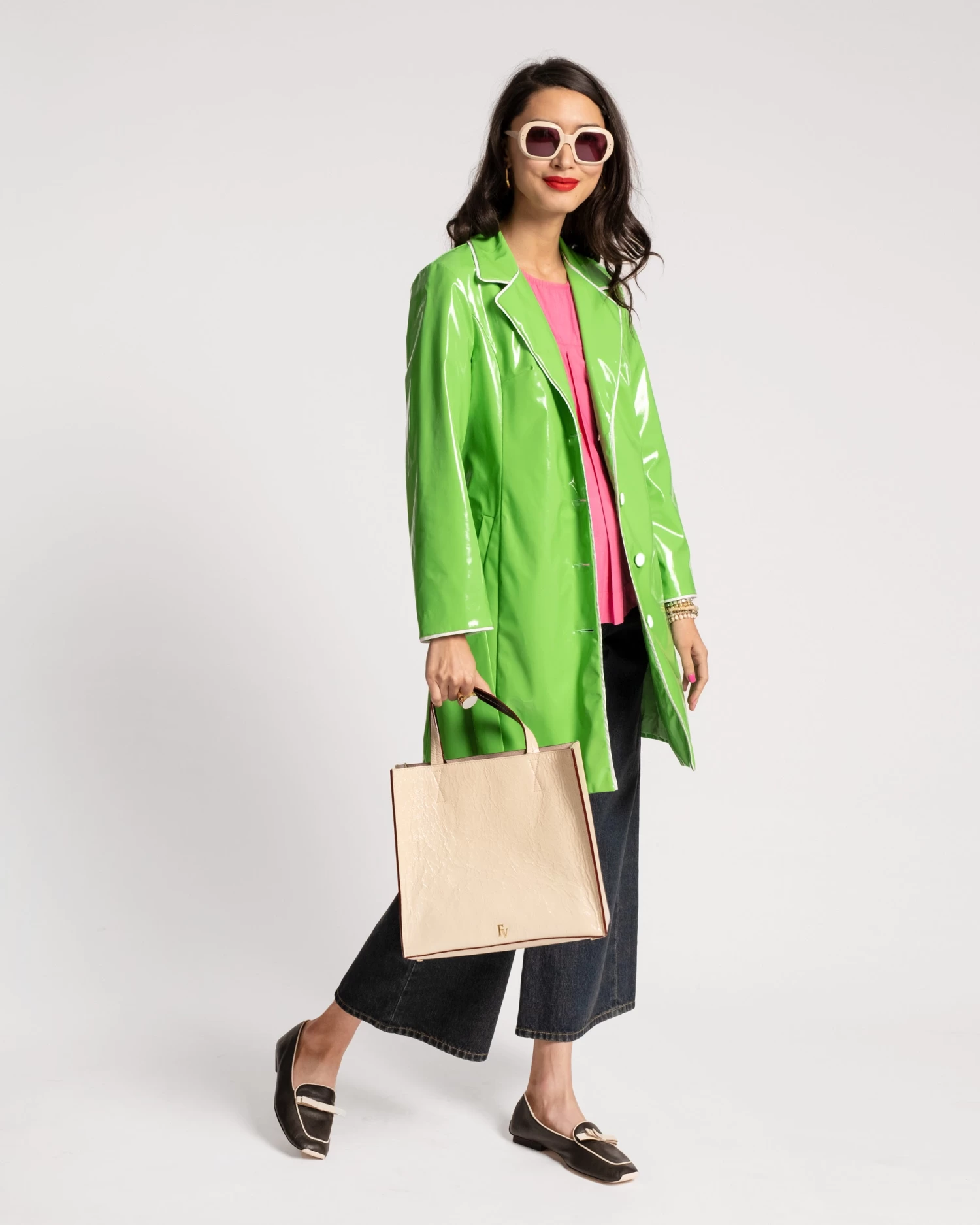 Morton Rain Coat Vegan Leather Green Oyster 2 Morton Rain Coat Vegan Leather Green Oyster - Image 2