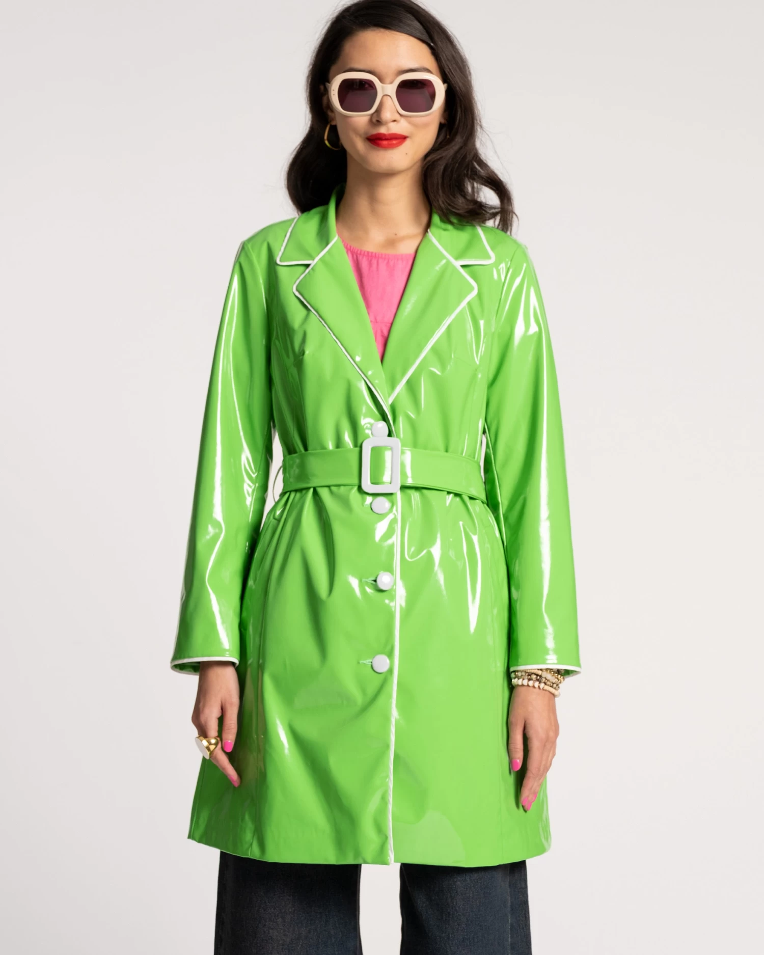 Morton Rain Coat Vegan Leather Green Oyster 1 Morton Rain Coat Vegan Leather Green Oyster