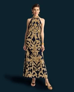 Goddess Dress Navy Gold