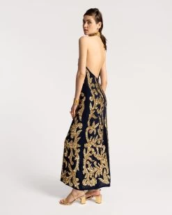 Goddess Dress Navy Gold -clothing Resort23 Market0322
