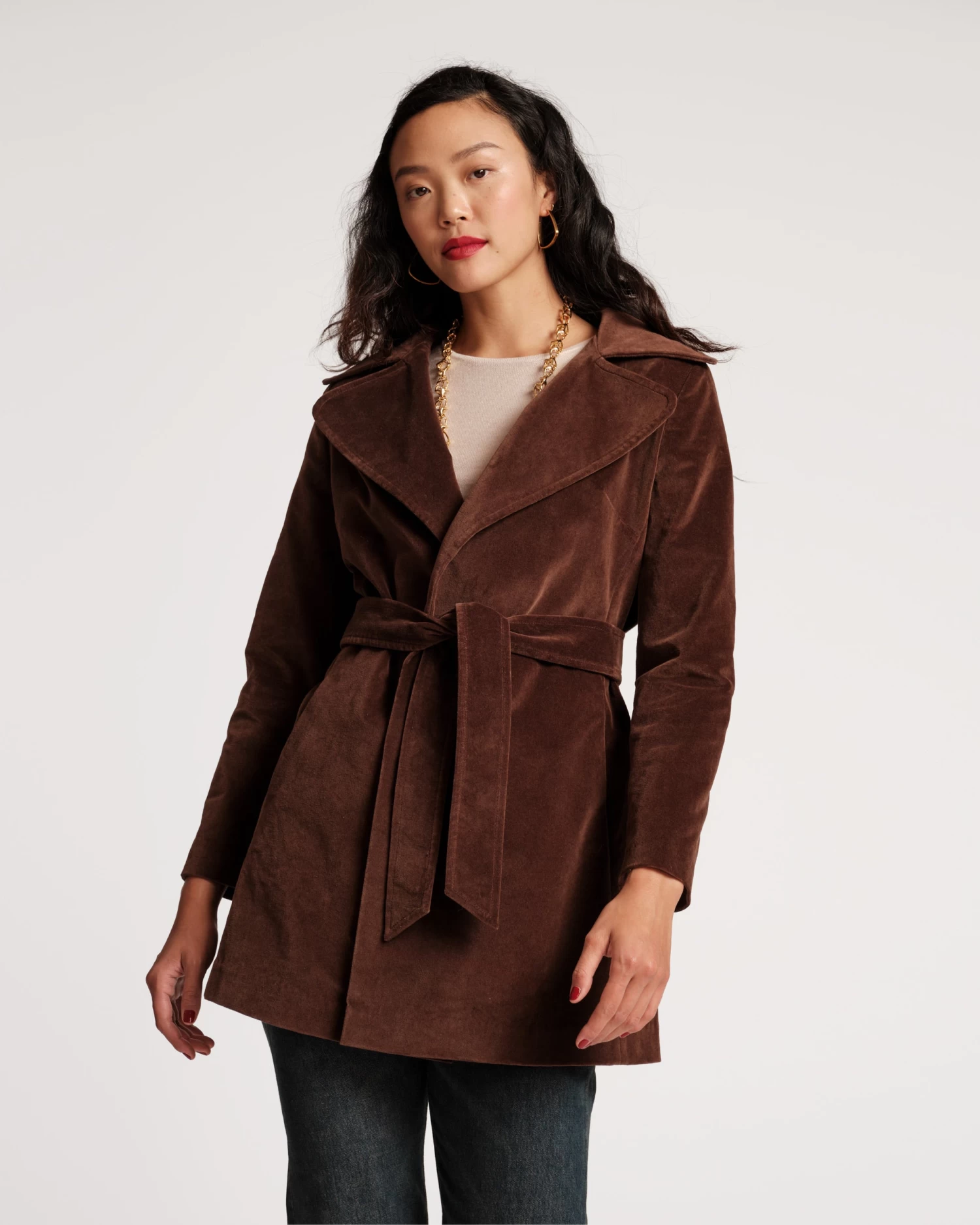 Sergeant Stretch Velvet Belted Jacket Chocolate 1 Sergeant Stretch Velvet Belted Jacket Chocolate