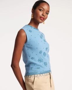 Star Embroidered Knit Shell Light Blue -clothing SEQUIN SHELL BLUE 04